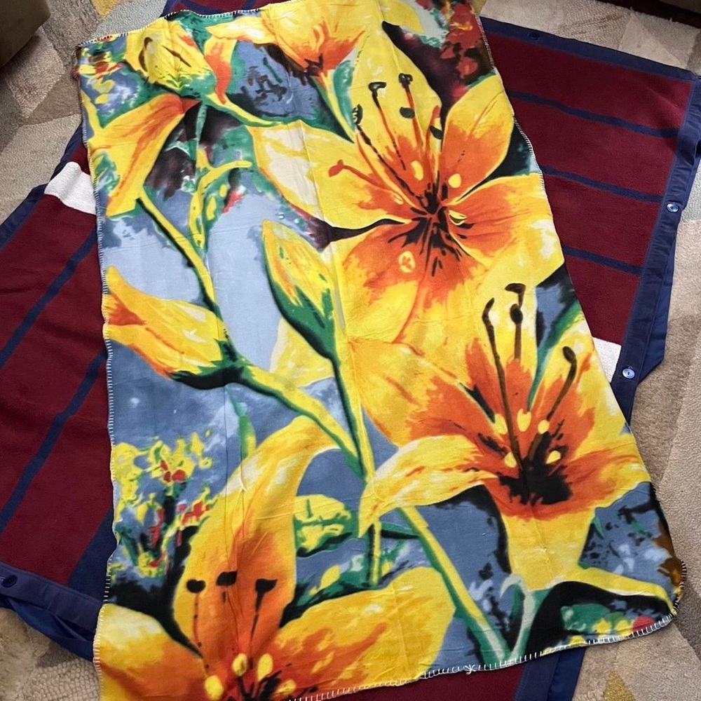 Yellow Lillies fleece soft Blanket Throw Bright Multicolor Floral Design